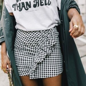 Zara Trafaluc Collection Black & White Gingham Print Ruffle Skirt Size S/M NWOT